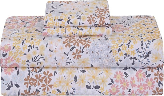 Feather & Stitch Softest 100% Cotton Sheets, 300 Thread Count Percale Weave Bedding, 16" Deep Pocket, Cooling Sheets, Breathable Bed Set, Hotel Premium Quality (Full, Victorian Floral)