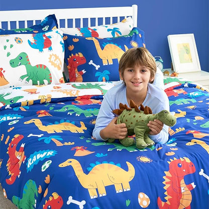 Joiedomi Kid Full Comforter Set 7 Piece Cute Dinosaur Bedding Set for Boys Girls Super Soft Microfiber Bed in a Bag with Comforter Sheets Pillowcase Sham