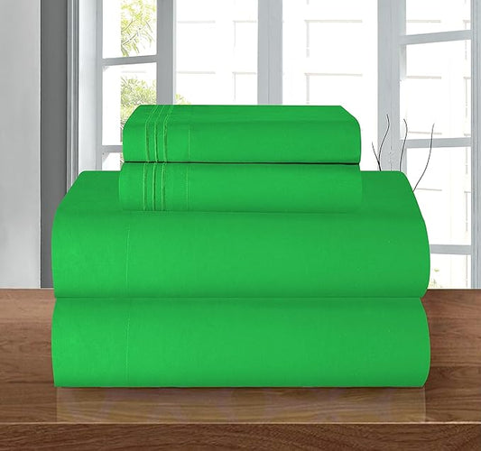 Elegant Comfort Luxury 1500 Premium Hotel Quality Microfiber 4-Piece Sheet Set - Wrinkle Resistant, All Around Elastic Fitted Sheet, Deep Pocket up to 16", Twin/Twin XL, Emerald Green