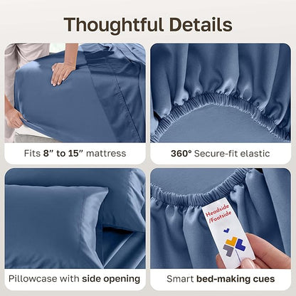 California Design Den Twin XL Sheet Sets, Soft 100% Cotton Sheets, 500 Thread Count Sateen Bed Sheets, Twin XL Sheets, Dorm Essentials for Guys - Navy Blue