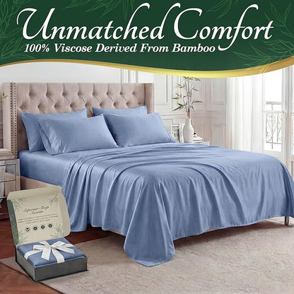 DECOLURE 100% Viscose Derived from Bamboo Sheets Twin Size - Luxury 4 Pc Naturally Cooling Sheets, Ultra Soft Bed Set - Deep 17" Pockets, Durable Double Stitching, Oeko Tex Standard (Light Blue)