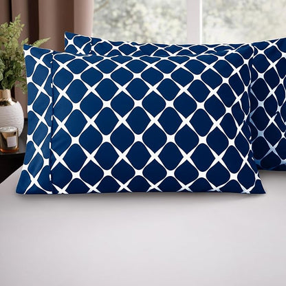 Elegant Comfort Luxury Ultra-Soft 2-Piece Pillowcase Set - 1500 Premium Hotel Quality Microfiber Double Brushed - Wrinkle Resistant, King Size, Bloomingdale Pattern Navy Blue