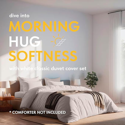 White Classic Beige Duvet Cover Queen Size, Microfiber Duvet Cover with Zipper, Set of 1 Down Comforter Cover with 2 Pillow Shams, Comforter Not Included