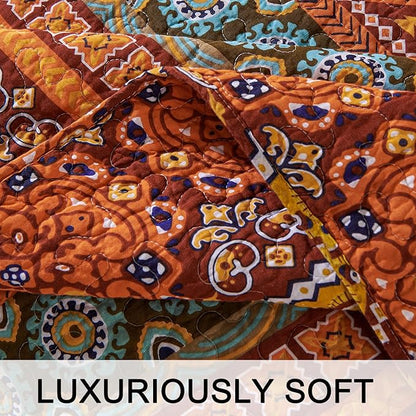 Cmfshape Orange Quilt Sets Bedspread Set 100% Cotton Boho Bedding Set, All Season Use Lightweight Reversible Coverlet Quilts with 1 Pillow Shams(Twin 68"x86")