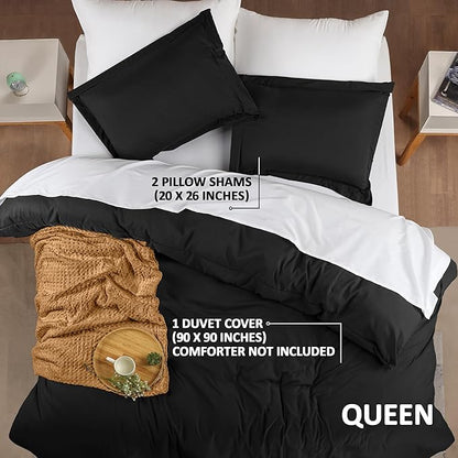 Utopia Bedding Duvet Cover Queen Size - 3 Piece with Zipper Closure - 1 Comforter Cover 90X90 Inches & 2 Pillow Shams 20X26 Inches (Black) Comforter Not Included
