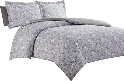 Mellanni Duvet Cover Set - 3 PC Iconic Collection Bedding Set - Hotel Luxury, Extra Soft & Cooling - Microfiber - Button Closure and Corner Ties (Twin, Paisley Gray)