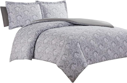 Mellanni Duvet Cover Set - 3 PC Iconic Collection Bedding Set - Hotel Luxury, Extra Soft & Cooling - Microfiber - Button Closure and Corner Ties (Twin, Paisley Gray)
