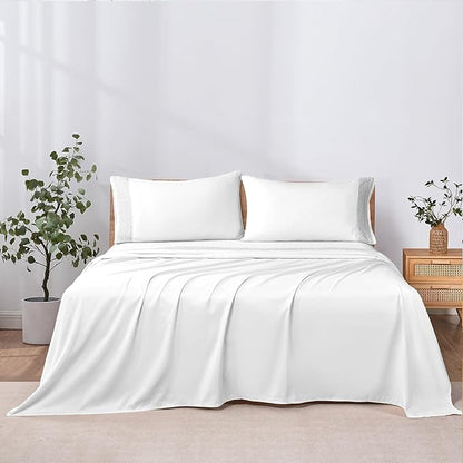 Modern Threads 4 Piece Microfiber Sheet Set – Soft Cooling Bed Sheets with Crochet Lace – Deep Pocket, Wrinkle Free, Breathable, Hotel Luxury Bedding, White, Queen