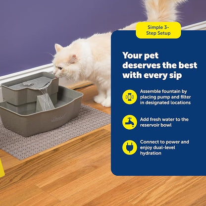 PetSafe Drinkwell Multi-Tier Pet Fountain, Cats & Dogs, Large | 100 oz Capacity, 2 Drinking Heights, Great for Senior/Arthritic Pets, Top-Rack Dishwasher Safe