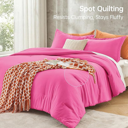 MUXHOMO Full Comforter Sets, All Season Ultra Soft Down Alternative Bedding - 3 Piece Lightweight Bed Set Includes 1 Comforter (82"x86") and 2 Pillow Shams (20"x26"), Hot Pink