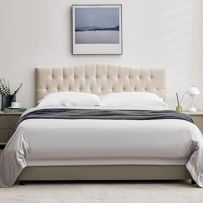 Tufted Upholstered Full Size Headboard Only, Adjustable 38-50 in, Beige | Full Headboard for Full Size Bed, Durable Linen Fabric Headboards, Modern Diamon Design Wood Head Board