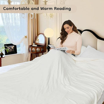 Electric Heated Blanket Queen Size 84"x90", with Dual Control Breathable & Luxurious Flannel, with 4 Heating Levels & 10 Hours Auto-Off, Fast Heating, Machine Washable, for Bedding-White