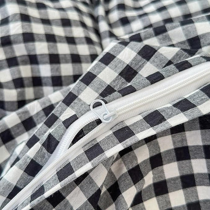 LifeTB Black White Gingham Duvet Cover King 100% Washed Cotton Grid Bedding Set Breathable Soft Comfy 3 Piece Vintage Plaid Checkered Comforter Cover Luxury Gingham Plaid Bedding Set King