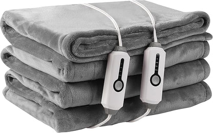 Electric Heated Blanket Queen Size 84"x90", Breathable & Luxurious Flannel, with Dual Control, with 4 Heating Levels & 10 Hours Auto-Off, Fast Heating, Machine Washable, for Bedding-Light Gray