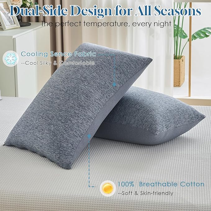 CHOSHOME Cooling Pillow Cases Zipper Pillow Covers Q-Max > 0.45 Zippered Pillowcases for Hot Sleepers, Soft, Breathable, Skin-Friendly, 2 Pack (King, 20"x36", Navy Blue)