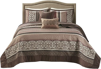 Madison Park Princeton Reversible Quilted Bedspread Set, Solid Reverse Summer Breathable, Lightweight All Season Bedding Layer, Matching Shams, Bedspread Queen(102"x118"), Red 5 Piece