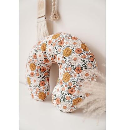 Konssy 2 Pack Nursing Pillow Covers, Stretchy and Soft Nursing Cover for Breastfeeding, Pillow Slipcover for Baby Girls Boys Newborn (Beige, Floral)