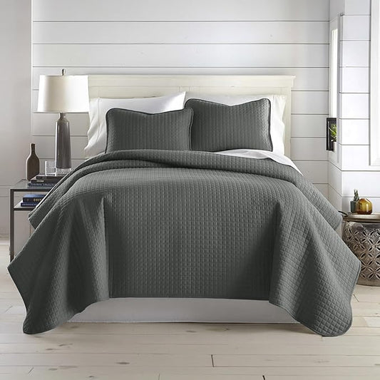Southshore Fine Living, Inc. Oversized Quilt King Size Set, Grey Bed Spread King Size with 2 Matching Pillow Shams, Microfiber Quilted Comforter Bed Coverlet, Bedspread Set, Slate Grey Quilt