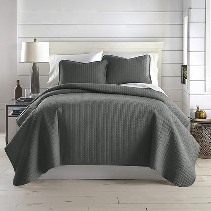 Southshore Fine Living, Inc. Summer Bedspreads Queen Size Set, Full/Queen Quilt Bedspread with 2 Matching Pillow Shams, Soft Microfiber Comforter Set, Lightweight Quilts Coverlet, Slate Grey Quilts