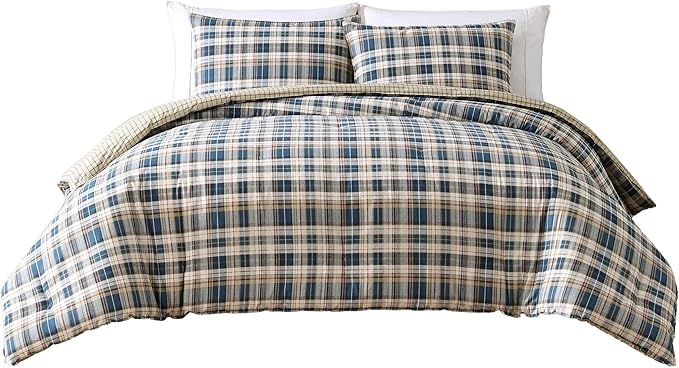 Eddie Bauer - Twin Comforter Set, Reversible Bedding with Matching Sham, Medium-Weight for Year Round Use, Dorm Essentials (Port Gamble Blue)