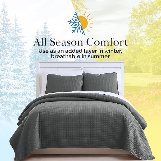 Southshore Fine Living, Inc. Oversized Quilt King Size Set, Grey Bed Spread King Size with 2 Matching Pillow Shams, Microfiber Quilted Comforter Bed Coverlet, Bedspread Set, Slate Grey Quilt