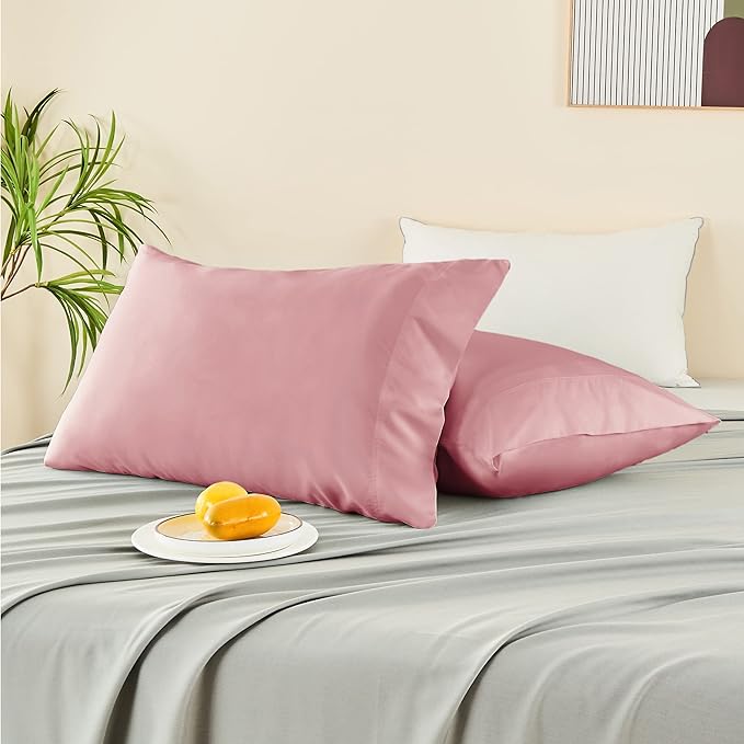 BEDELITE Pillow Cases Standard Size Set of 2, Rayon Derived from Bamboo, Cooling Pillow Cases for Hot Sleepers & Night Sweats, Breathable and Silky Soft Envelope Pillowcases(Rose Pink, 20"x26")