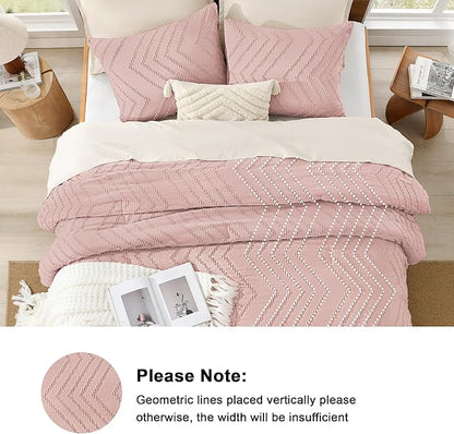 Litanika Blush Pink Queen Size Comforter Sets, 3 Pieces Lightweight Chevron Tufted Bedding Comforter Set, Fluffy Down Alternative Comforter Bed Set Gift Choice (90x90In Comforter and 2 Pillowcases)