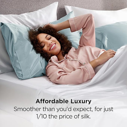 Bedsure Satin Pillowcases, Similar to Silk Pillow Cases Queen Size Set of 2, Pillow Case for Sleeping Women with Envelope Closure, Gifts for Women Men, Light Turquoise, 20x30 Inches, 2pcs