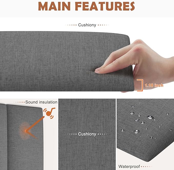 IFNOW Wall Mounted Headboard, Peel and Stick Panels, Dark Grey, Queen | 3D Soundproof Acoustic Padding, Reusable and Removable Tufted fabric Bed Headboard for bedroom (9 Panels, 10" x 24")