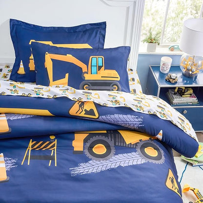 Joiedomi Kid Twin Comforter Set 5 Piece Construction Vehicle Bedding Set for Boys Girls Super Soft Microfiber Bed in a Bag with Comforter Sheets Pillowcase Sham