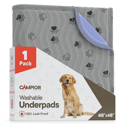 Washable Underpads 48"x48" ( Pack of 1) – Reusable Waterproof Bed Pads for Pets, Kids & Elderly, Extra Heavy Absorbent Incontinence Training & Bedwetting Pads, Non-Slip TPU Backing, Grey & Blue