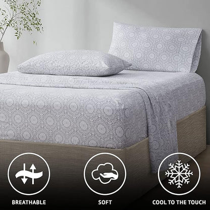Comfort Spaces 100% Cotton Sheets King, Breathable, Naturally Cool Cotton Sheets, Soft Cotton Bed Sheets with 14" Elastic Pocket Fits up to 16" Mattress, All Seasons Sheet Set, Adelia Gray 4 Piece