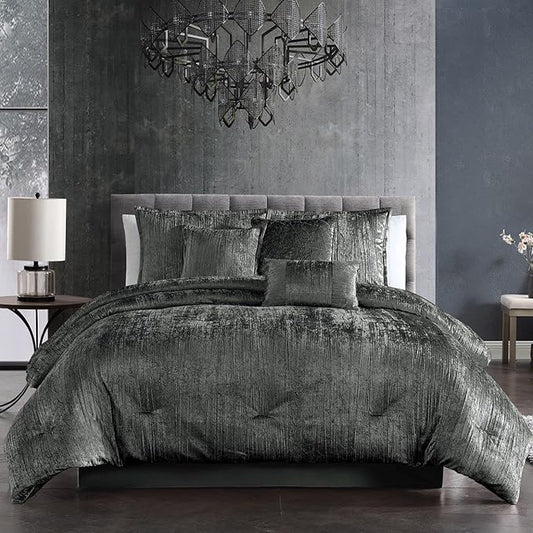 Riverbrook Home Turin Comforter Set, King, Charcoal, 7-Piece Set