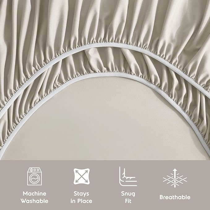 Nestl King Sheet Set - Luxury 1800 Ultra-Soft Microfiber King Bed Sheets - Double Brushed - Deep Pockets - Easy Fit - 4 Piece Set - Bedding Sheets & Pillowcases (King, Beige Cream)