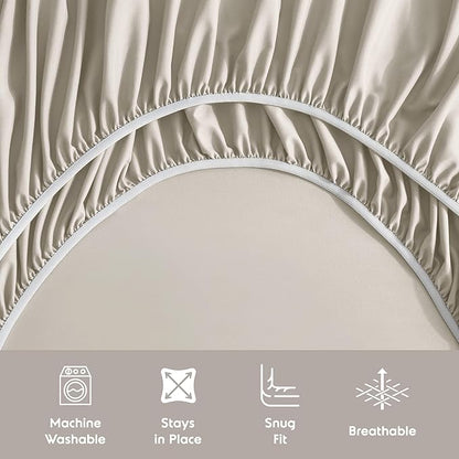 Nestl Short Queen Sheet Set - 1800 Ultra-Soft Microfiber - Double Brushed - Deep Pockets - Easy Fit - 4 Piece Set - Bed Sheets (Short Queen, Beige Cream)