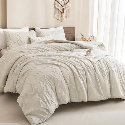 Andency Beige Comforter Set California King, 3 Pieces Boho Textured Farmhouse Bedding Comforters Set, Tufted Bed Set (104x96Inch, 2 Pillowcases)