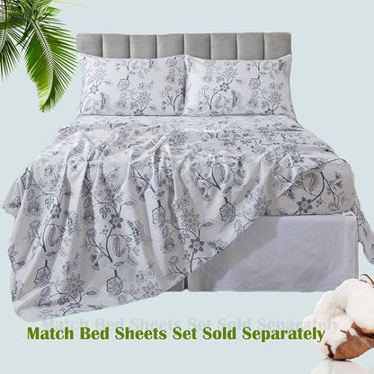 FADFAY Duvet Cover Set King/Cal King Floral Bedding Percale Cotton 600 TC Classical Toile Luxury Reversible Light Blue Shabby Vintage Farmhouse Minimalist Chic Comforter Cover Soft Breathable 3Pcs