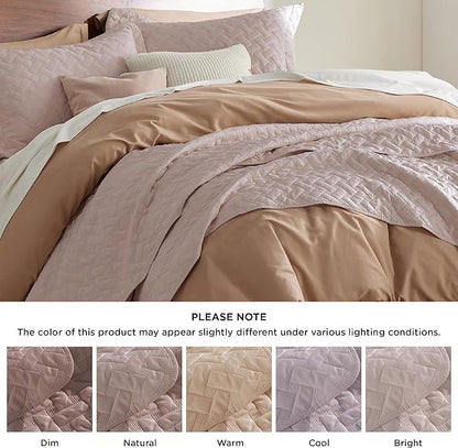 Bedsure Quilts Queen Size - Lightweight Bedspreads Queen Size with Basket Weave Pattern, Soft Quilt Bedding Set, Dusty Rose Comforter Set Coverlet for All Seasons with 2 Pillow Shams (90" x 96") | Skin-Friendly Soft, All-Season Comfort, Breathable, Lig...