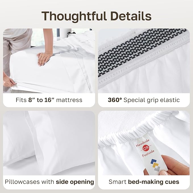 California Design Den Luxury 800 Thread Count King Size Sheets Set - 100% Cotton Sheets, Soft Sateen, Deep Pockets for a Snug Fit, Durable Bedding Set - White