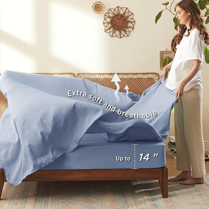 Bedsure Twin Comforter Set - 5 Pieces Floral Blue Soft Bedding Sets, Twin Bed in a Bag with Botanical Flowers Comforter, Sheets, Pillowcase & Sham