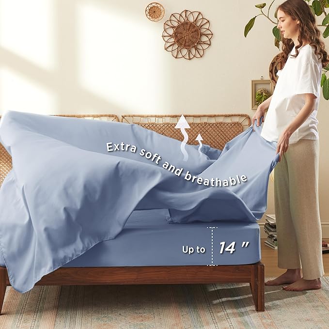 Bedsure Full Size Comforter Set - 7 Pieces Floral Blue Soft Bedding Sets, Full Bed in a Bag with Botanical Flowers Comforter, Sheets, Pillowcases & Shams