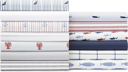 Nautica - Queen Sheets, Cotton Percale Bedding Set, Crisp & Cool, Coastal Home Decor (Beaux Stripe Navy, Queen)