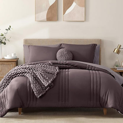 Monbix King Size Comforter Set - 7 Pieces Bed in a Bag King, ltalian Plum Bedding Sets with Comforter, All Seasons Comforter Bed Set with Sheets, Pillowcases & Shams