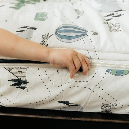 Beddy's Adventure & Wildlife Theme Durable Zipper Bedding for Kids, Bed in a Bag, Cream Comforter & Charcoal Sheets with Outdoor Explorer Design, Includes Pillowcase & Pillow Sham, Easy to Make & Wash