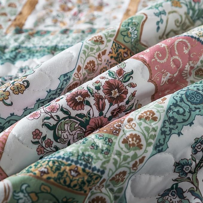 HoneiLife Quilt Sets Queen Size - 3 Pieces Microfiber Quilt Lightweight Bedspreads Floral Coverlets Retro Bed Cover Queen Quilt Bedding Sets All Season Use