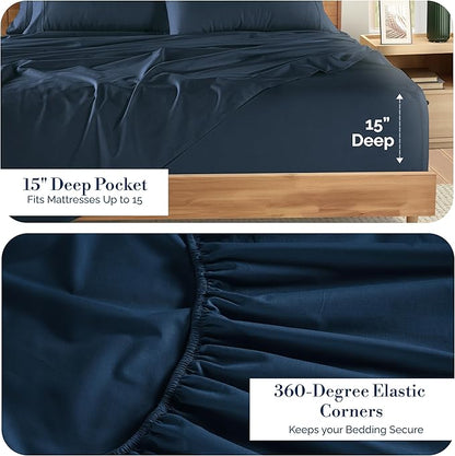 Casa Platino Queen Sheets Set – 100% Cotton Bed Sheets Queen, Breathable & Crisp Percale 6 Piece Set, 15" Deep Pocket for A Secure Fit, Ultra Soft & Cozy, Fit – Navy Blue