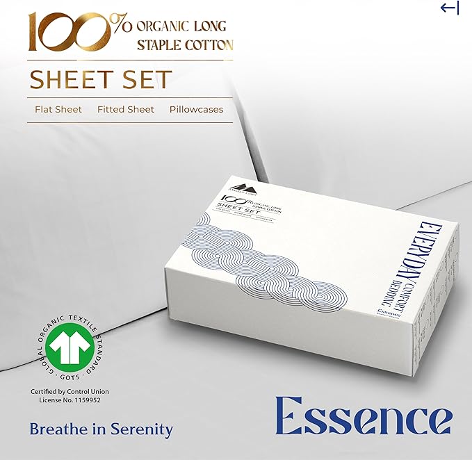 Mayfair Linen 100% Organic Cotton Sheets Full Size - 4 PC Organic Cotton Full Size Percale Weave Sheet Set, Soft, Cooling, Crisp & Breathable, 16" Deep Pocket Hotel Quality Bedding Set - Light Grey