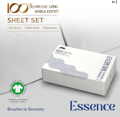Mayfair Linen 100% Organic Cotton Sheets Twin XL Size - 3 PC Organic Cotton Twin XL Size Percale Weave Sheet Set, Cooling, Crisp & Breathable, 16" Deep Pocket Hotel Quality Bedding Set - Light Grey