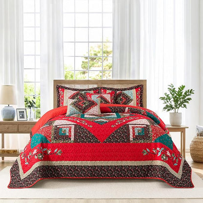 BEDIFANY Queen Size Quilt Set - Cotton Bedspreads Queen for Bed - Lightweight Farmhouse Queen Quilt Bedding Sets for All Seasons, 3 Pieces