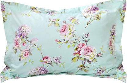 FADFAY Cotton Duvet Cover Set Full Size Blue Floral Bedding Set Super Soft Purple Hydrangea Flower Print Reverse to Striped Zipper Bed Cover French Countryside Girls Bedding 3 Pcs, Full